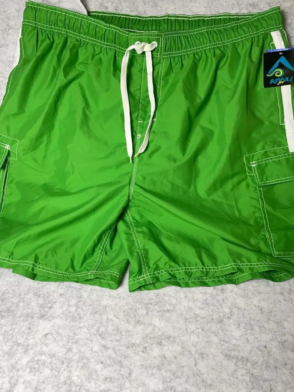 Kanu Surf Board Shorts 4X Green White Cargo Swim Trunks